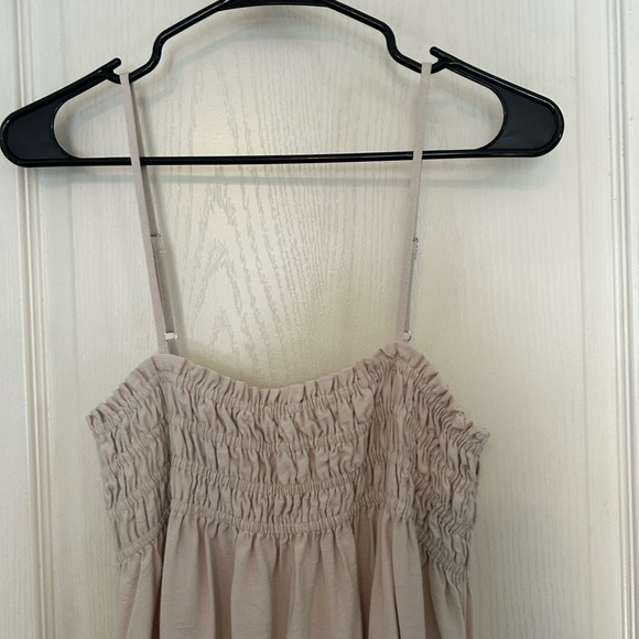 Light Beige Smocked Maxi Dress with Spaghetti Straps - Picture 2 of 9